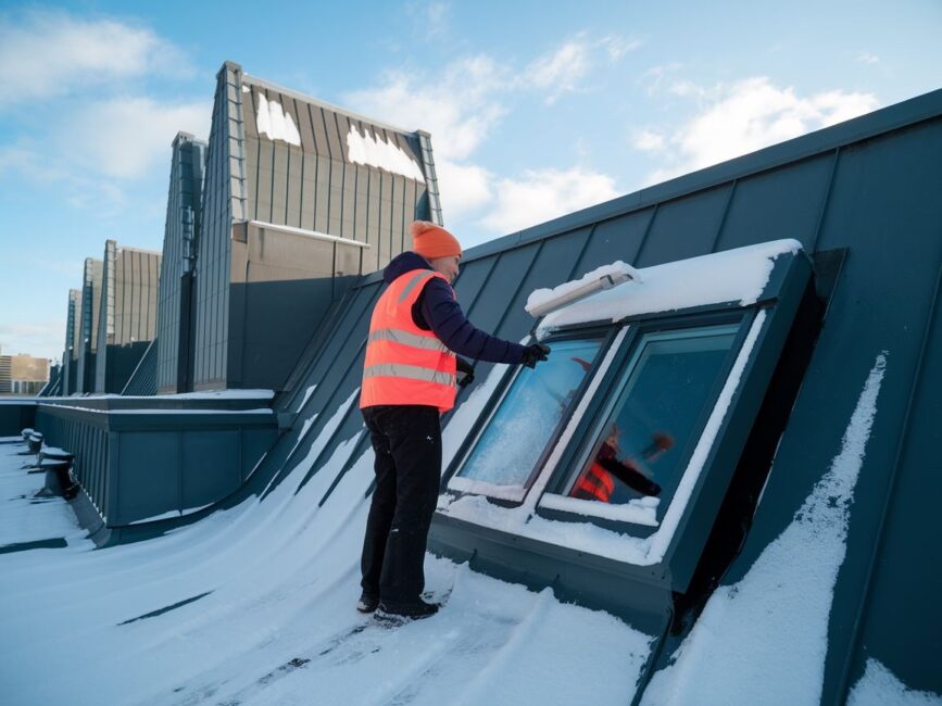 Bezpieczne odśnieżanie okna dachowego w zimowych warunkach